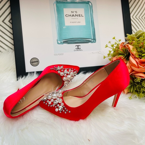 Embellished Red Satin Heel - Picture 7 of 9
